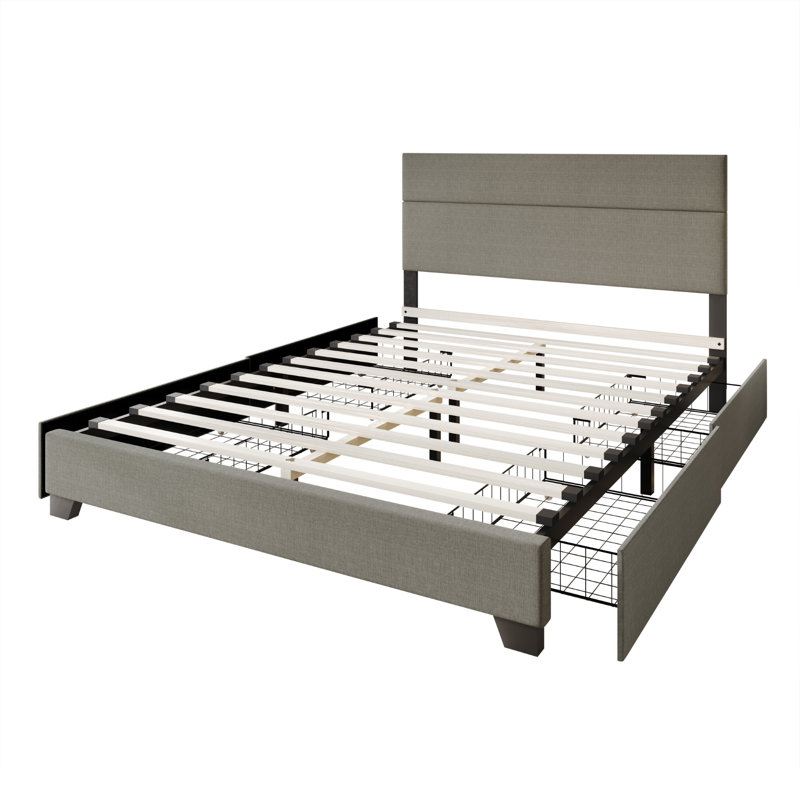 Lit plateforme à panneau de rangement tapissier, Gris clair, Double