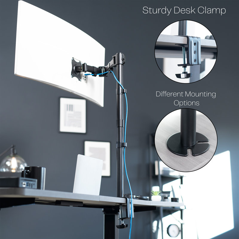 Black Adjustable Single Monitor Desk Mount with Extra Tall Pole