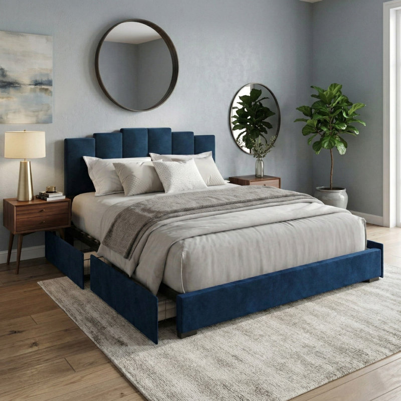 Lit plateforme avec rangement Cassonia, Complète, Bleu