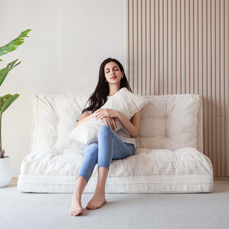 Canapé-lit Corduroy, H 4,7 po x l 30 po x P 91 po, Velours côtelé crème