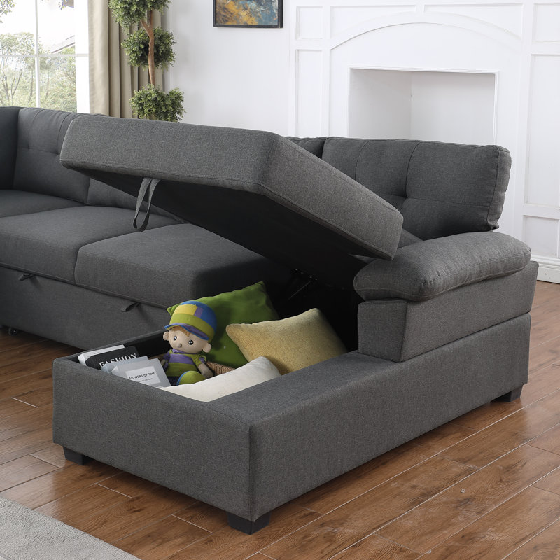 Upholstered L-Shaped Sectional Left Hand Facing, Dark Gray Polyester Blend
