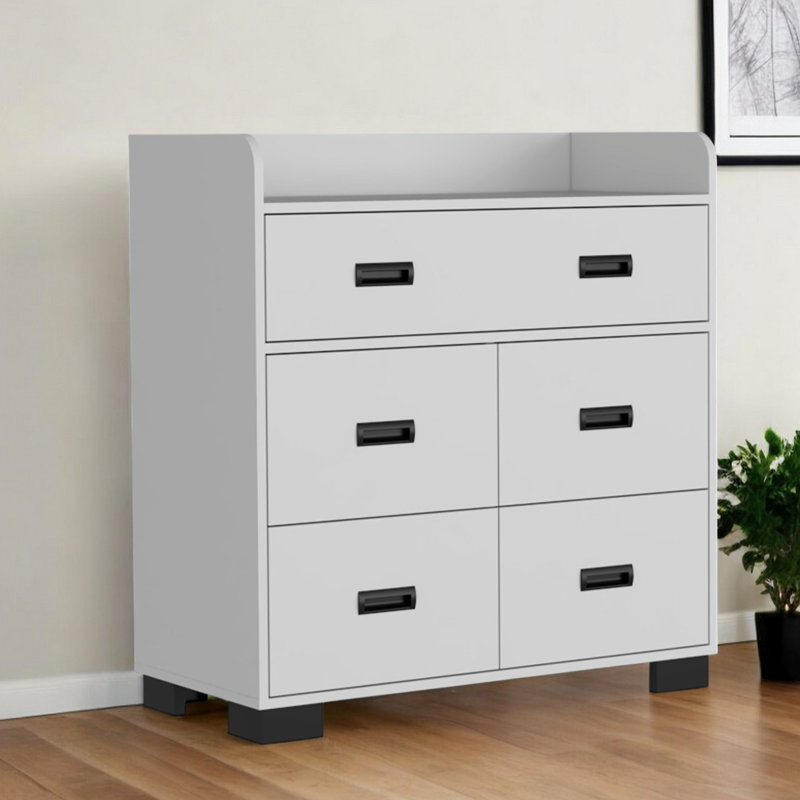 33" White Wood Five Drawer Dresser