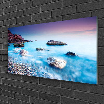 Sea Stones Beach Landscape - Unframed Photograph on Glass