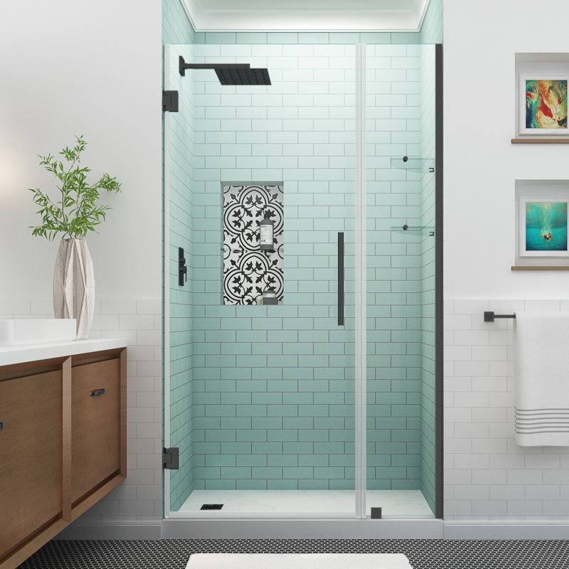 Porte de douche à charnière sans cadre 66 x 72 Belmore, Noir mat, Transparent