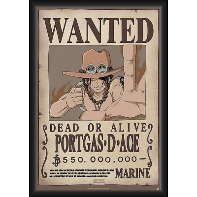  Officiellement sous licence une pièce - Wanted Portgas D.Ace - affiche d'art encadrée - 24 x 36 po - cadre en bois d'ingénierie robuste avec verre plexi - prêt à être accroché