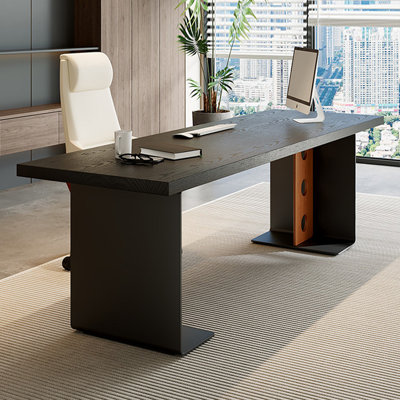 Modern and simple black solid wood office desk and creative desk