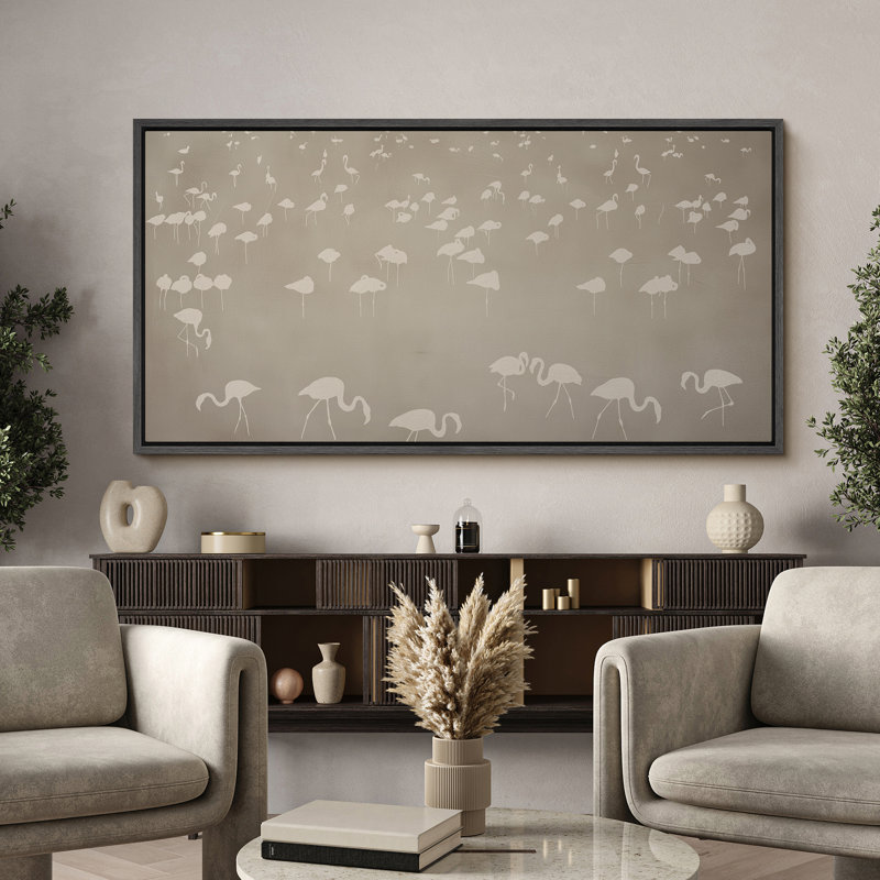 Toile encadrée à motif de flamants roses minimalistes, Noir, H 30 po x l 60 po