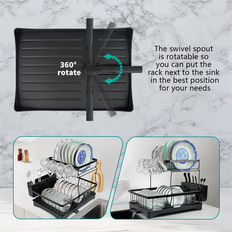 Black 2-Tier Dish Drying Rack For Kitchen Counter
