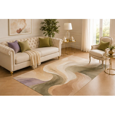 Tapis à vagues fluides abstraites 5 pi x 7 pi «Ultra Léger», tapis contemporain doux à poils courts avec base en silicone antidérapante pour appartement, salon, studio, bureau, enfants et animaux de compagnie