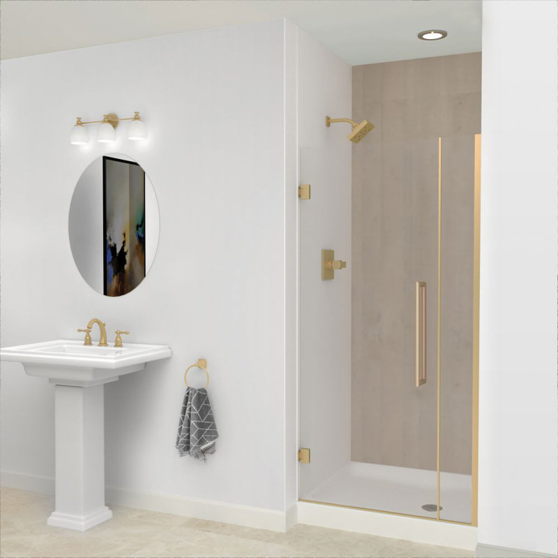 Porte de douche à charnière en noir mat avec verre transparent l 33,5 po x H 76 po Transolide Elizabeth, Bronze