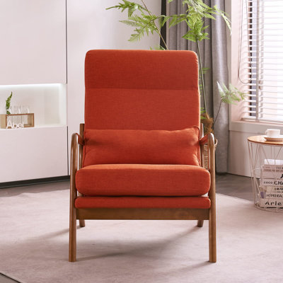 Chaise avec accoudoirs rembourrée à dossier haut de style moderne Mid-Century avec structure en bois massif et coussin moelleux