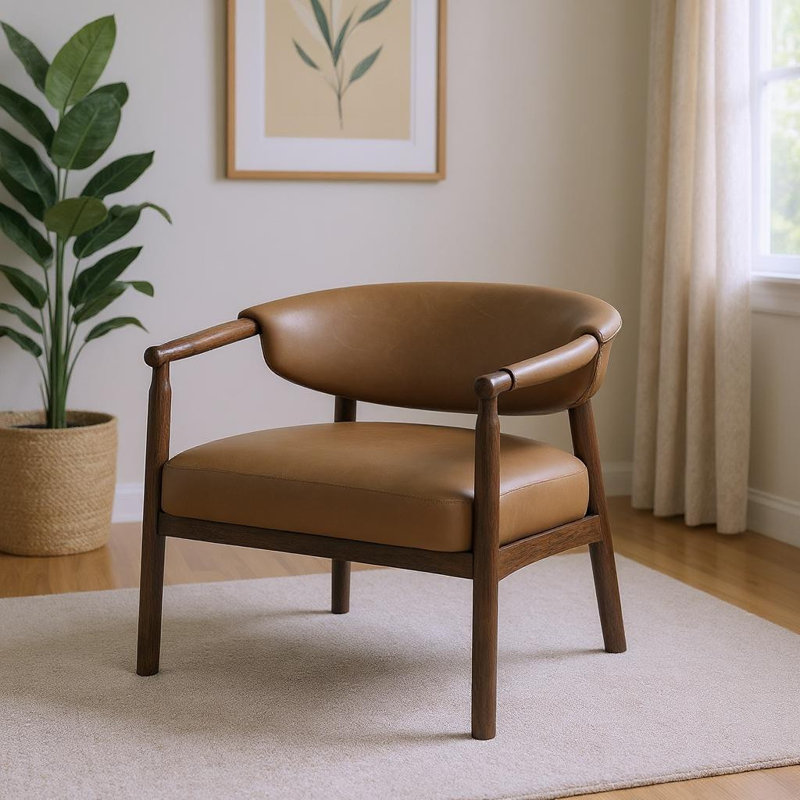  Fauteuil brun en similicuir et bois