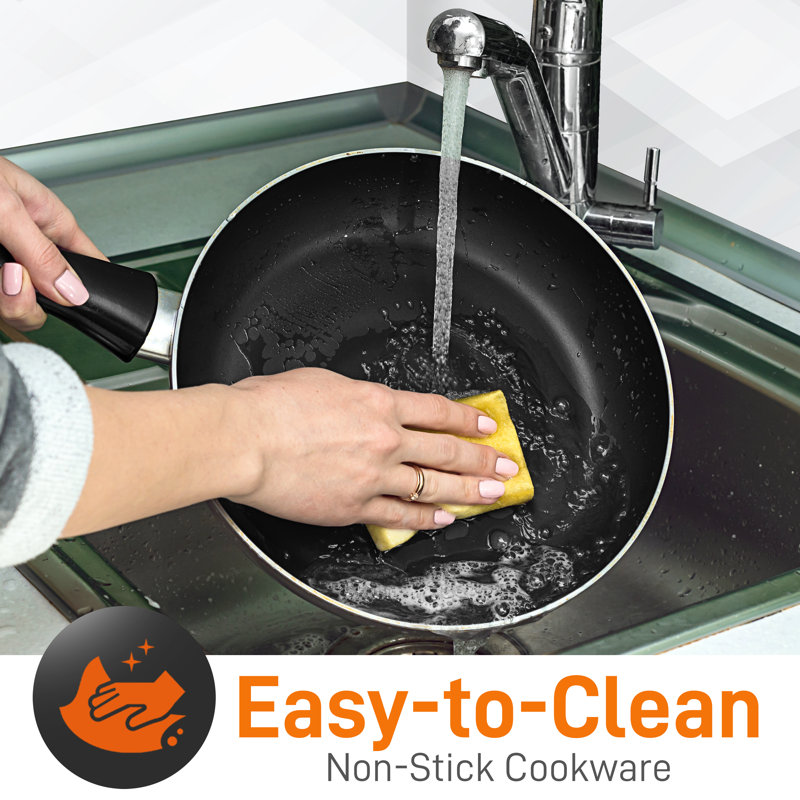 Black Non-Stick Aluminum Cookware Set with Glass Lids