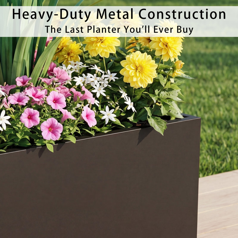 Dusk 36 in. W x 30 in. H Tall Metal Black Rectangular Pot Planter, 36 in. W x 30 in. H