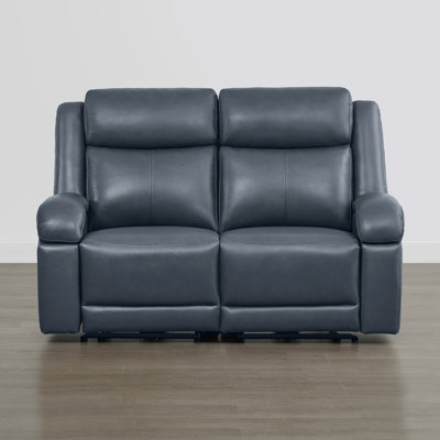 62.2″ 2-Seat Top-Grain Leather Power Recliner Sofa with USB Charging