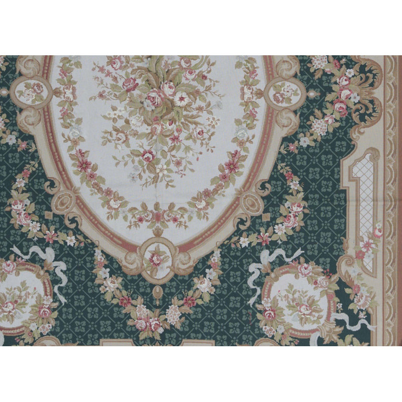 Tapis vert et doré de haute qualité noué à la main