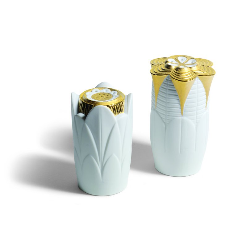 Ensemble salière et poivre Lladro Naturofantastic, Doré / Blanc