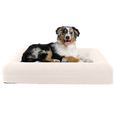 PETMAKER 33in Medium Dog Bed – Memory Foam Pet Bed with Bolster, Cream