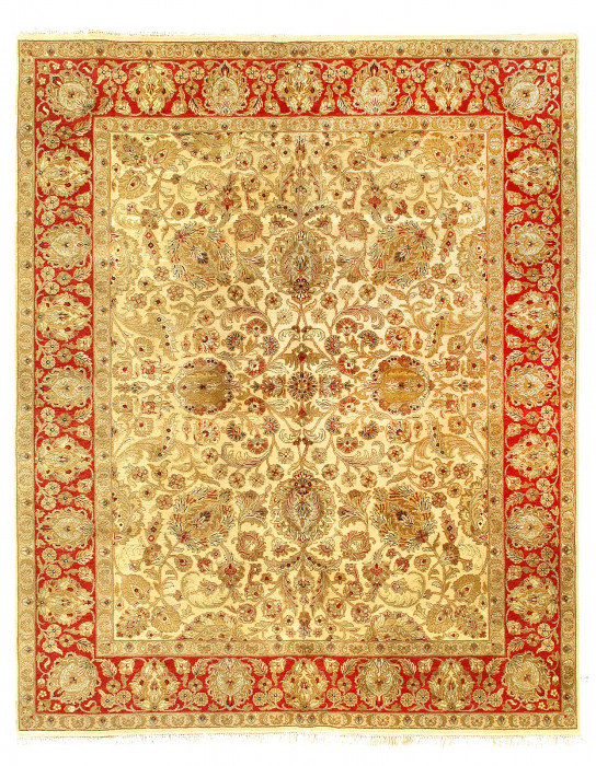 Tapis beige en laine d'agneau rectangulaire unique 8 pi x 9 pi 11 po Jainee