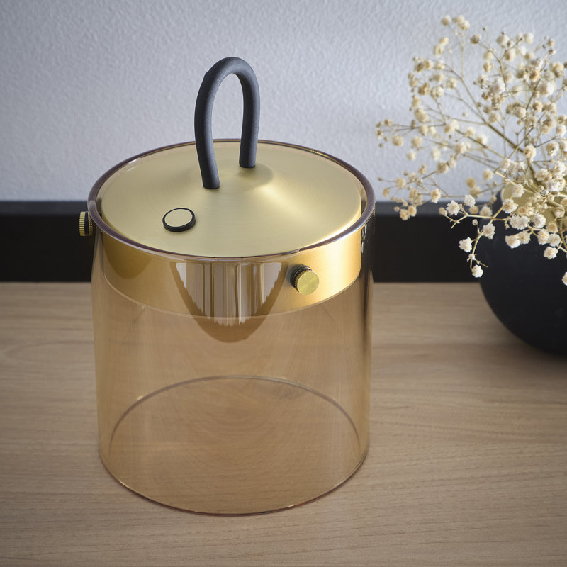 Glass & Metal Table Lamp, 16.5 cm H x 21 cm W x 21 cm D