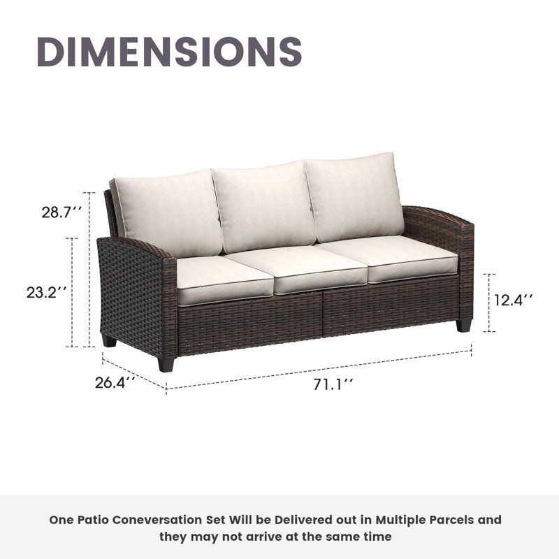 3-seater Patio Wicker Sofa Chairs with Cushions, Sand