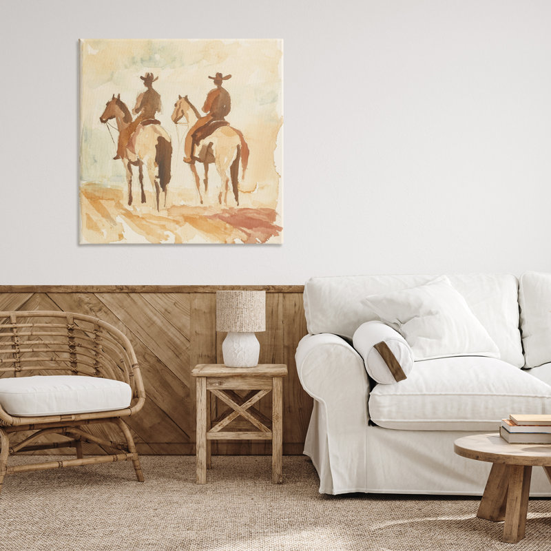 «Western Watercolor Cowboys Left Canvas» par Petal Prints Design, H 30 po x l 30 po