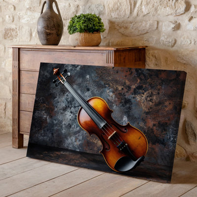 Canvas A Close Up View Of An Antique Violin Resting On Wall Art A Textured Weathered Backdrop Showcasing Intricate Details Of Its Canvas Wall Art