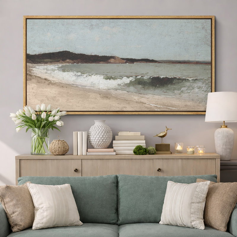 Coastal Beach Coastal Serenity Beachscape Ocean, 30" H x 60" W, Naturel