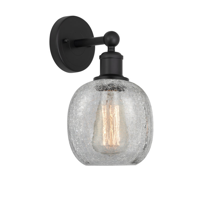 Cheraw Armed Sconce, Matte Black, Clear Crackle
