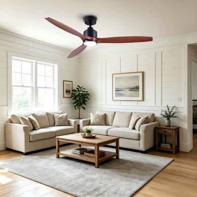 Farmhouse 60" 3-Blades Indoor Matte Black Solid Wood Ceiling Fan With LED Light, Quite DC Motor and Remote Control