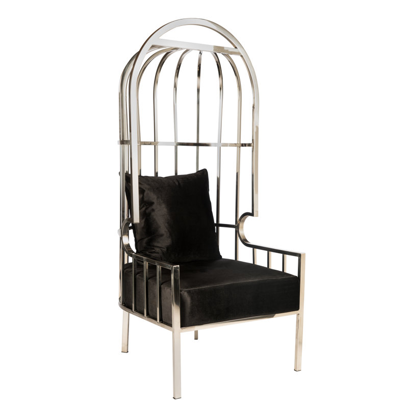 Nailsea 30.5" Wide Velvet Balloon Chair – High-Back Lounge Chair with Metal Frame and Plush Cushions, Silver