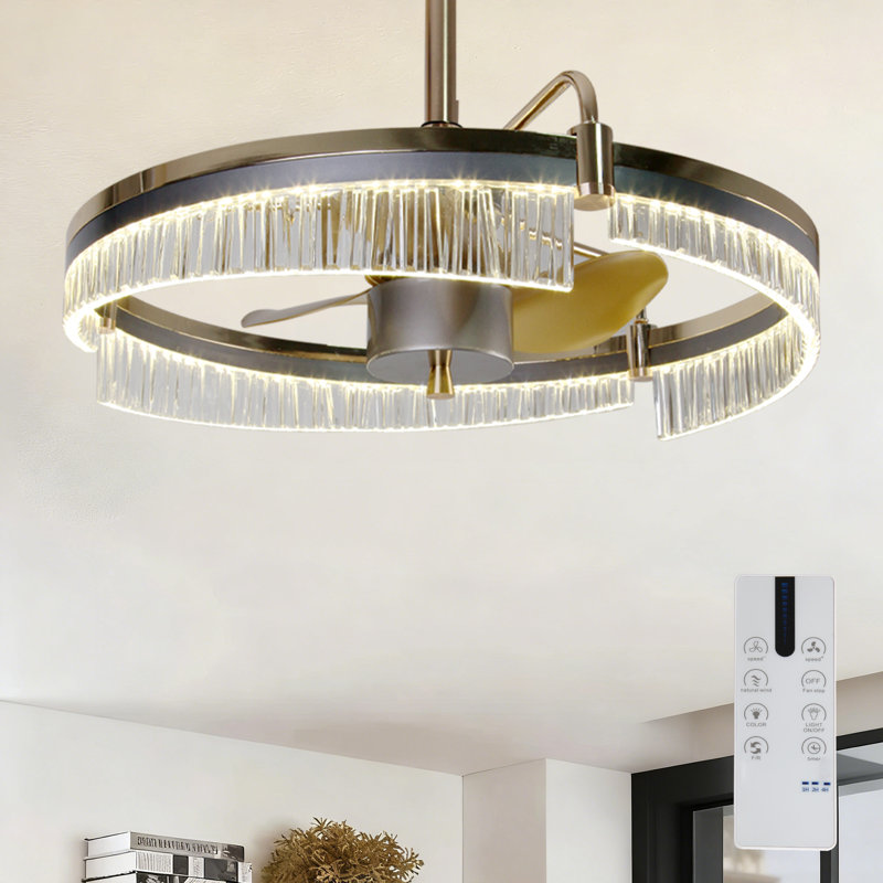 Led Crystal 3-blade Ceiling Fan With Light Indoor Living Room Bedroom Ceiling Fan With Light