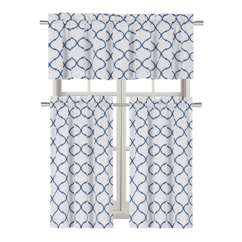 Ensemble de rideau de cuisine treillis Larocca, Bleu marine