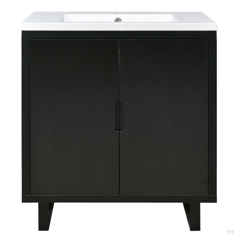 30" Bathroom Vanity Set With Sink, Combo Cabinet, Bathroom Storage Cabinet, Solid Wood Frame, Black