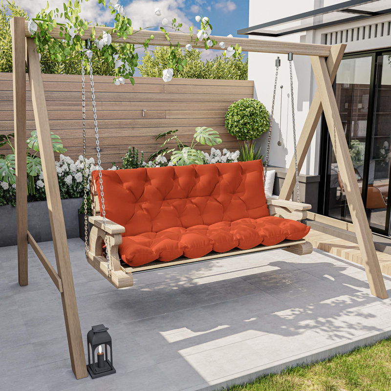 Banc de jardin avec coussin de 5 po imperméable pour l'extérieur, L 60 po x P 40 po, Orange
