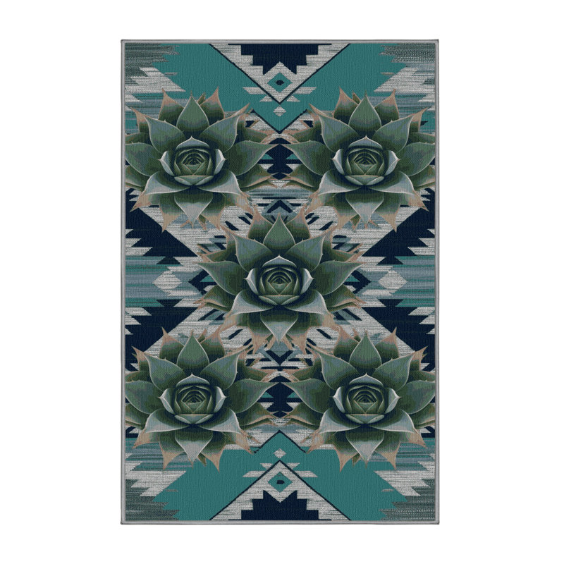 Washable Agave Plant Southwestern Area Rug, Runner 2' x 4'