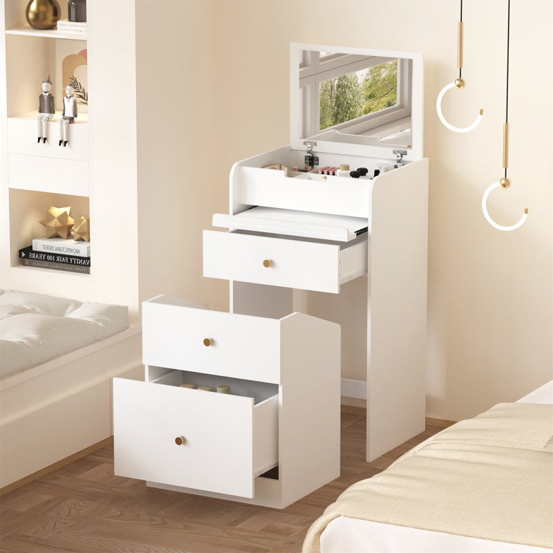 Petit meuble-lavabo avec miroir - Ensemble de coiffeuse blanche avec coiffeuse
