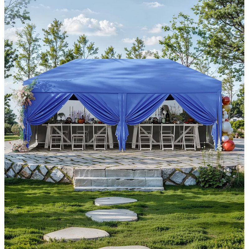 Tente escamotable 10 'x 20' avec 6 parois latérales, auvent extérieur pour une personne, installation instantanée à une personne - installation instantanée à un bouton, tissu Oxford 210D et structure antirouille - 3 hauteurs réglables - protection 