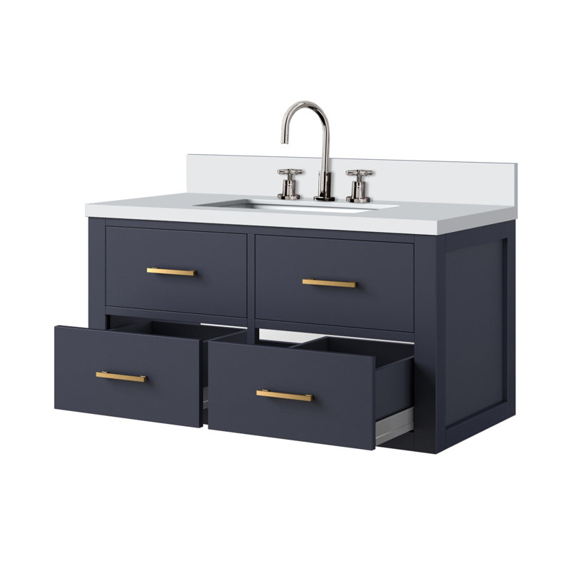 Single Bath Vanity with White Quartz Top and Faucet Set, Bleu, Quartz