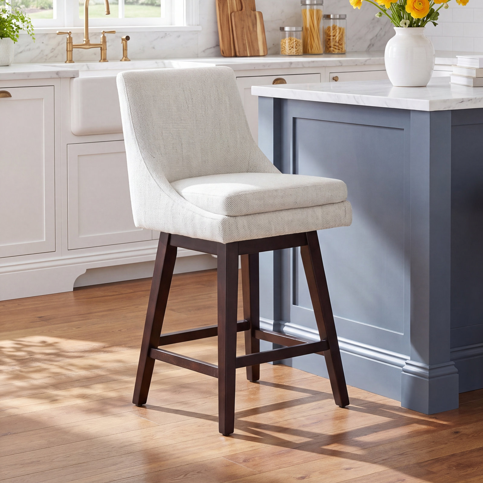 Zahara 26" Swivel Bar Stool, Prestige Ivory Basketweave/Brown