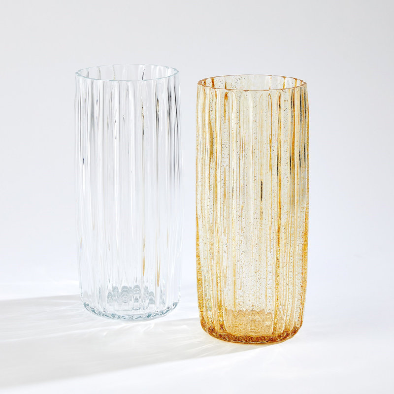 Pleated Glass Vase-Golden Flake