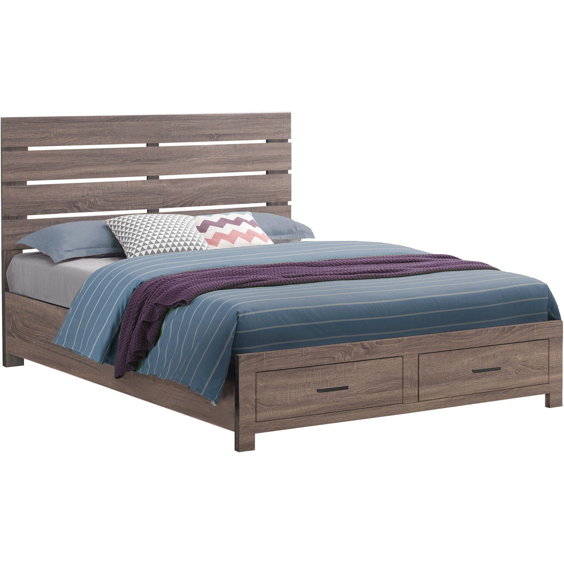 Millwood Pines Oak Eastern King Bed With Slatted Headboard And ...