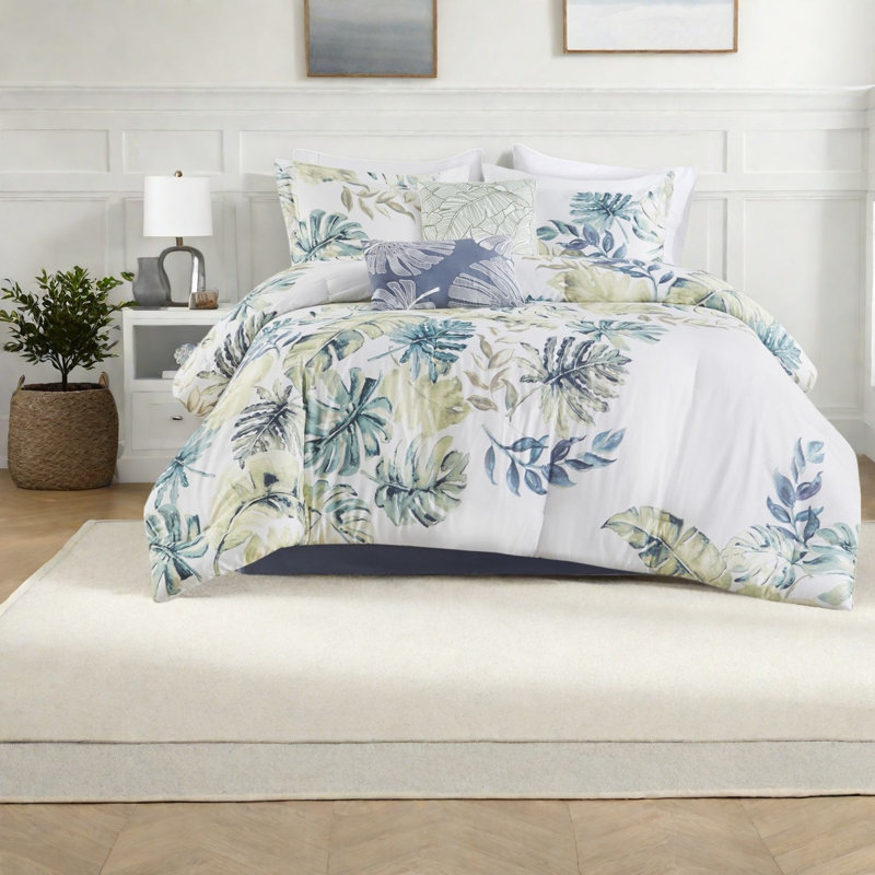 Ensemble de literie surdimensionné en coton 6 pièces, style tropical côtier pour la maison