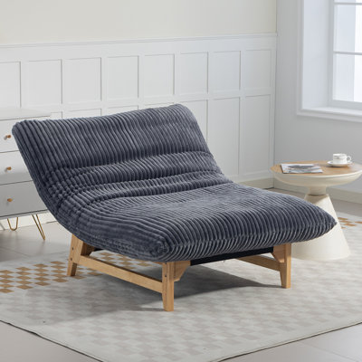 Canapé paresseux beige rayé en velours côtelé, fauteuil inclinable de loisirs à cadre en bois pour le salon