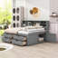 Lit de jour en bois avec armoires, tablettes et tiroirs-1703438386