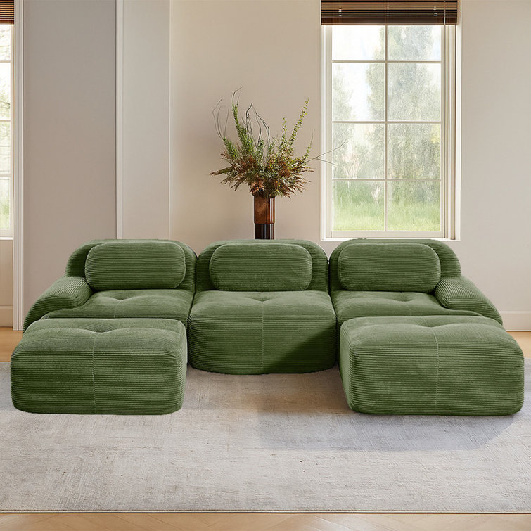 Modular U-Shaped Sectional Cloud Couch With Ottoman, Plush Corduroy, No Assembly Required, Big Comfy Couches Set With Fluffy Memory Foam