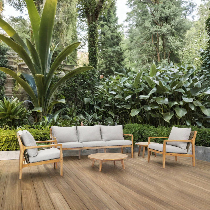 Ensemble de conversation d'extérieur en bois d'acacia avec coussins 5 pièces Thane