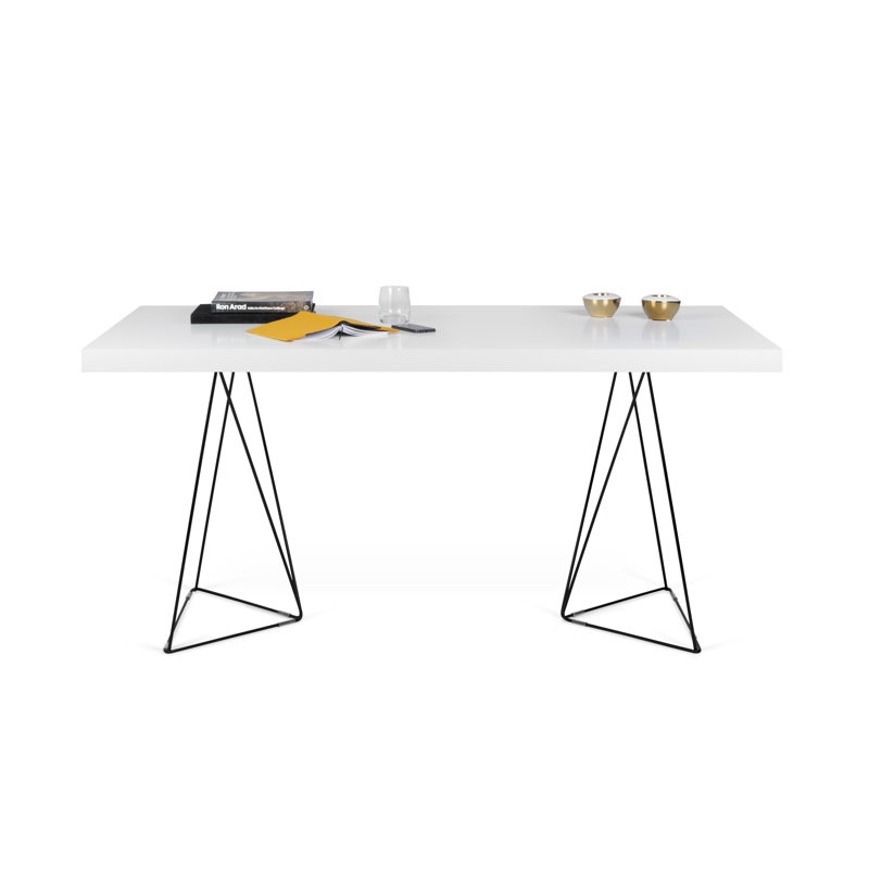 Pure White and Black Lacquered Steel Dining Table, 71"