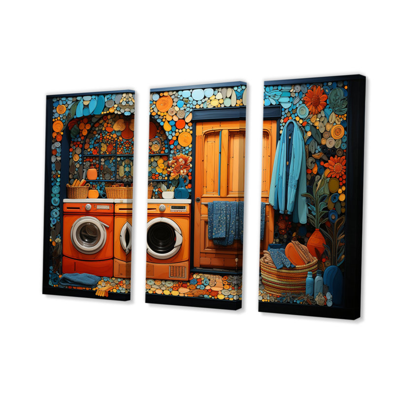 Laundry Popart Room - 3 pièces, reproduction sur toile tendue, H 28 po x l 36 po x P 1 po