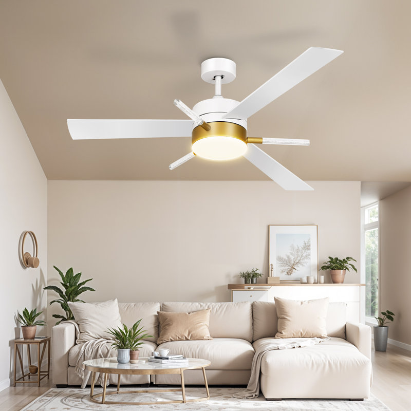 Graceanne 60'' Ceiling Fan with LED Lights, White/Gold